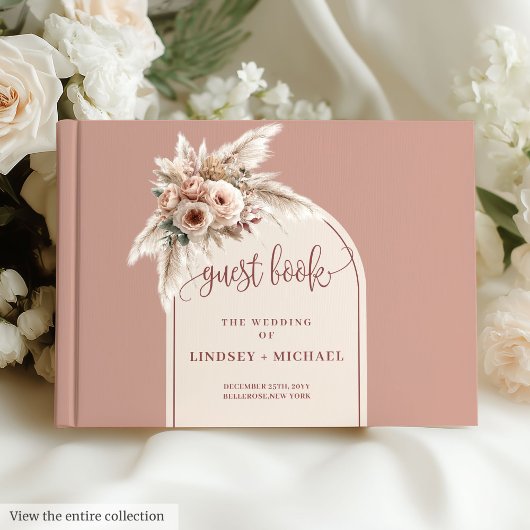 Timeless Dusty Pink Pampas Roses Boho Arch Wedding Gastenboek