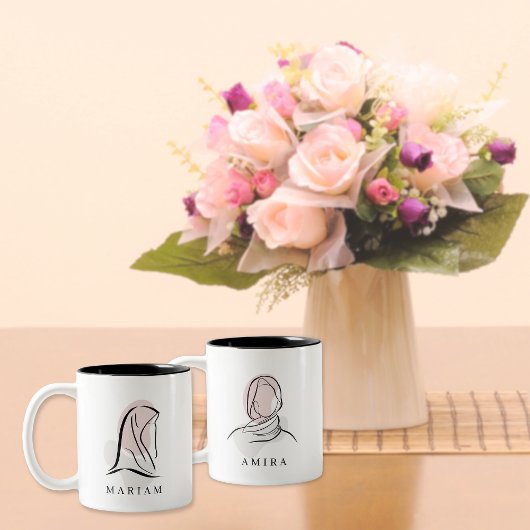 Timeless Elegance Customizable Hijab Line Art Tweekleurige Koffiemok