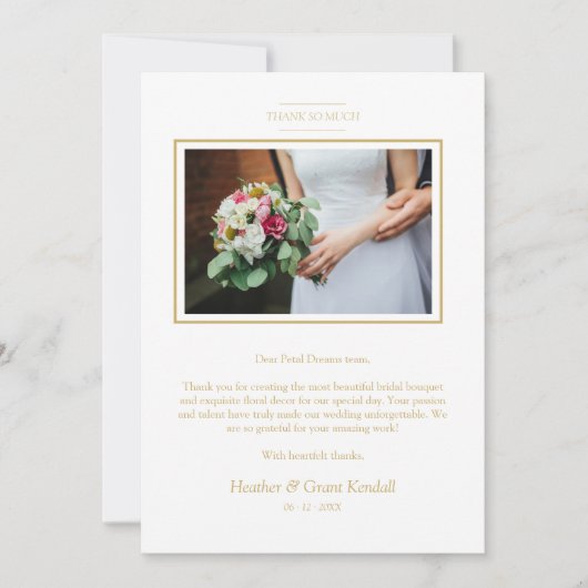 Timeless Elegance Faux Gold Details Wedding Thanks Kaart (Voorkant)