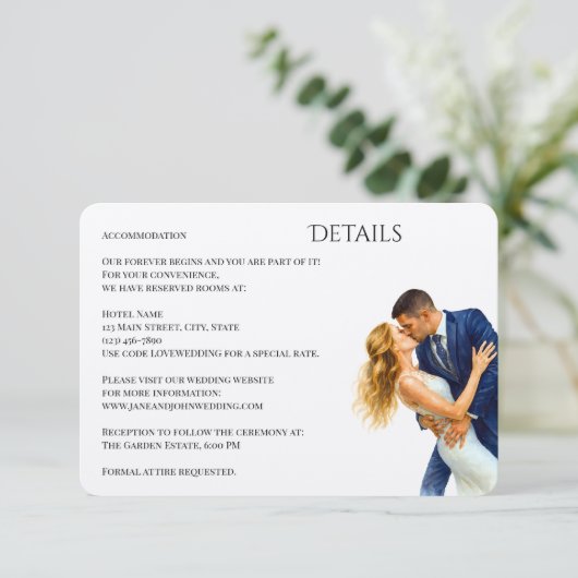 Timeless Elegance Wedding Golden Romance Couple Informatiekaartje (Staand voorkant)