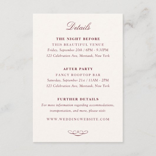 Timeless Elegance Wedding Informatiekaartje (Voorkant)