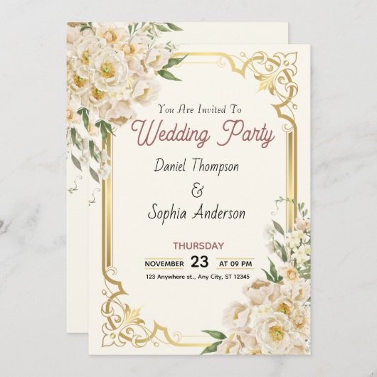 Timeless Elegance Wedding Invitation Kaart (Voorkant / Achterkant)