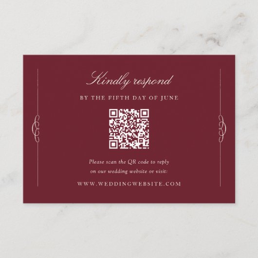Timeless Elegance Wedding QR Code RSVP Informatiekaartje (Voorkant)