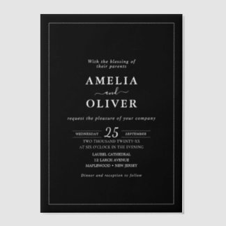 Timeless Elegant Black & White Minimalist Wedding Vellum Uitnodigingen