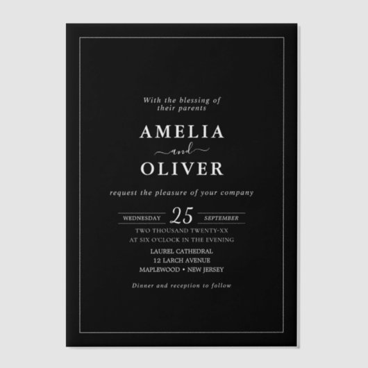 Timeless Elegant Black & White Minimalist Wedding Vellum Uitnodigingen (Voorkant)