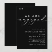 Timeless Elegant Monogram Black Engagement Party Kaart (Voorkant / Achterkant)