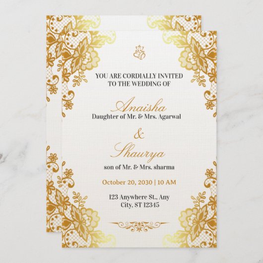 Timeless Elegant Wedding Invitation | Romantic Kaart (Voorkant / Achterkant)