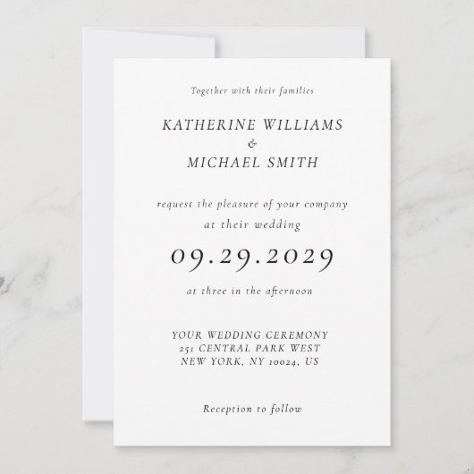 Timeless Elegant White Wedding Invitations Kaart (Voorkant)