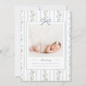 Timeless Floral Bow Photo Birth Announcement Aankondiging (Voorkant)