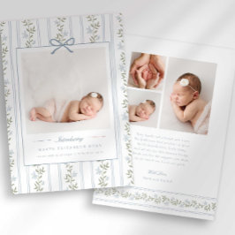 Timeless Floral Bow Photo Birth Announcement Aankondiging