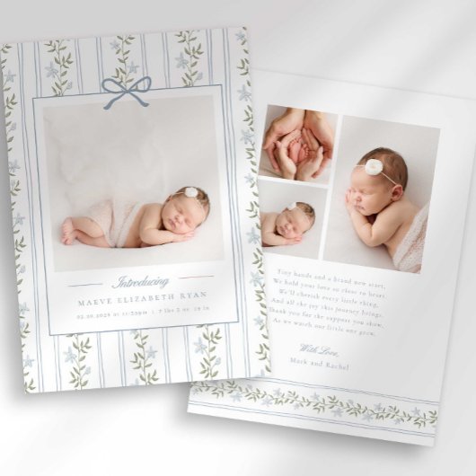 Timeless Floral Bow Photo Birth Announcement Aankondiging