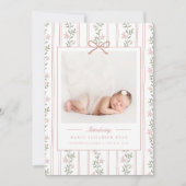 Timeless Floral Bow Photo Birth Announcement Aankondiging (Voorkant)