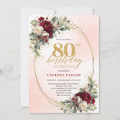 Timeless Floral Gold 80th Birthday Celebration Kaart (Voorkant)