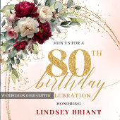 Timeless Floral Gold 80th Birthday Celebration Kaart
