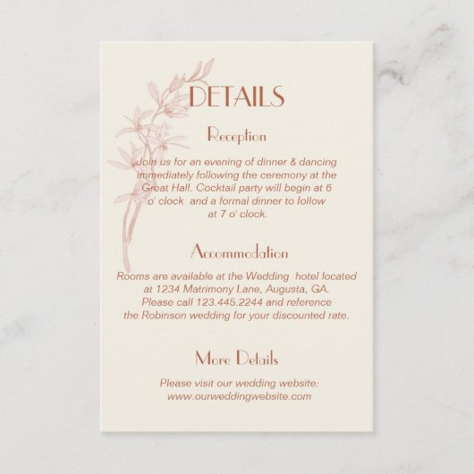 Timeless Flower Monogram Weddenschap-gegevens Informatiekaartje (Voorkant)