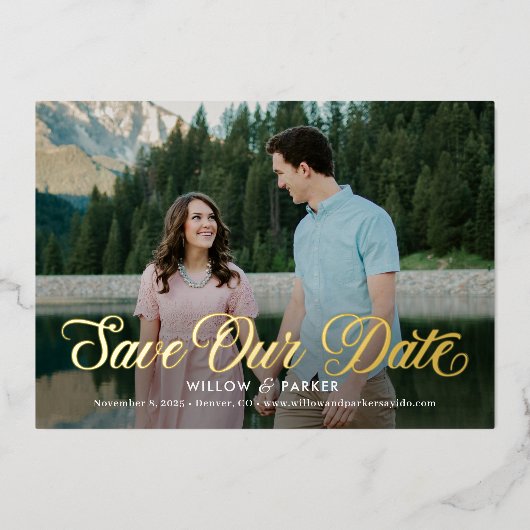 Timeless FOLIE Weddenschap van het Manuscript spar Folie Uitnodiging (Voorkant)