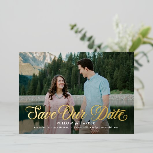 Timeless FOLIE Weddenschap van het Manuscript spar Folie Uitnodiging (Staand Voorkant)