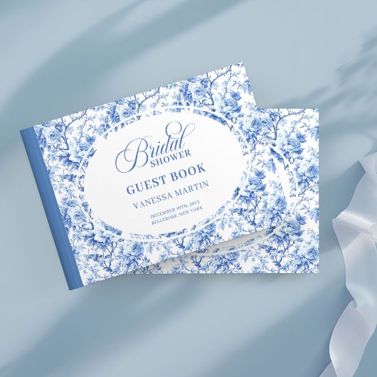 Timeless French Toile Navy Roses Bridal Shower  Gastenboek