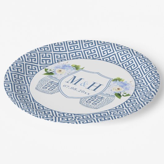 Timeless Ginger Jar Monogram Weddenschap Papieren Bordje (Gekanteld)