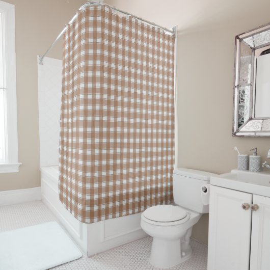 Timeless Gingham Earthy Brown Douchegordijn (In situ)