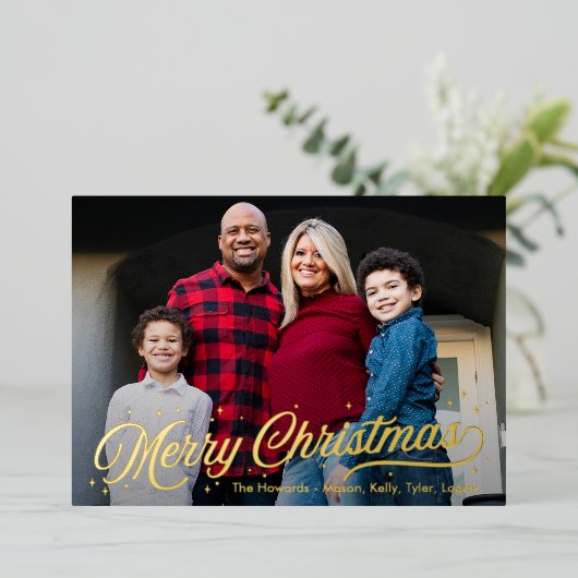 Timeless Glow Folie Merry-kerstfotokaart Folie Feestdagenkaart (Staand Voorkant)