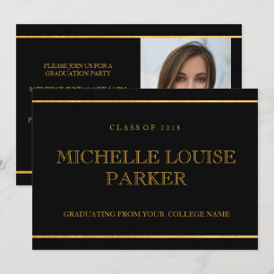 Timeless Gold Black Photo Afstuderen Invitation Kaart