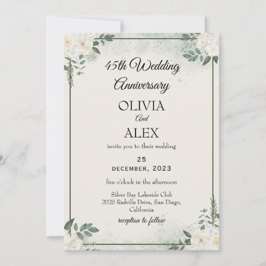 Timeless Greenery Wedding Anniversary Invitations Kaart (Voorkant)