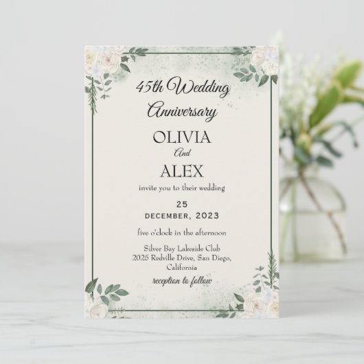 Timeless Greenery Wedding Anniversary Invitations Kaart (Staand voorkant)