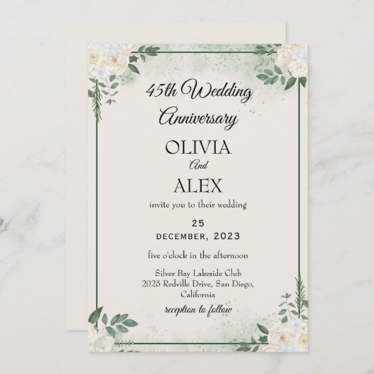 Timeless Greenery Wedding Anniversary Invitations Kaart (Voorkant / Achterkant)