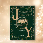 Timeless “JOY” Green and Gold Festive Elegance Feestdagenkaart