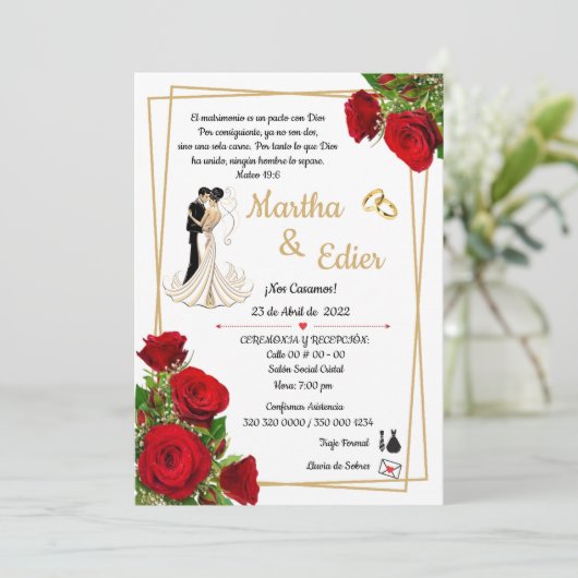 Timeless Love Red Elegance Wedding Invitation  Kaart (Staand voorkant)
