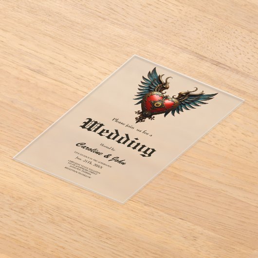 Timeless love, surreal elegance in steampunk style acryl uitnodigingen (Laagn)