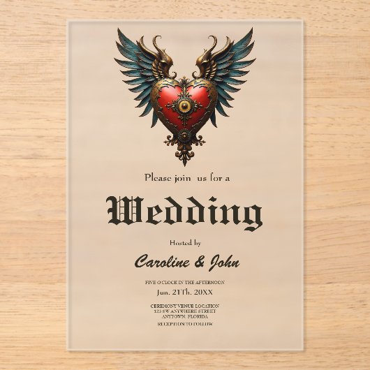 Timeless love, surreal elegance in steampunk style acryl uitnodigingen (Voorkant)