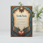 Timeless love, surreal elegance in steampunk style RSVP kaartje (Staand voorkant)