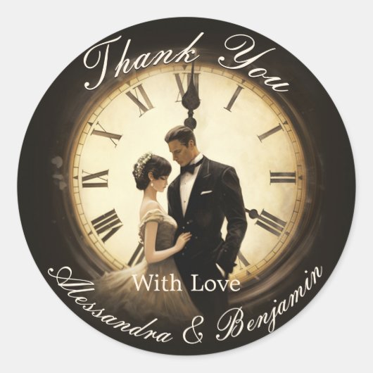 Timeless Love Vintage Weddenschap Theme Bedankt Ronde Sticker (Voorkant)