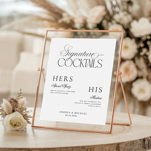 Timeless Luxe Script Elegant Signature Drinks Sign Poster
