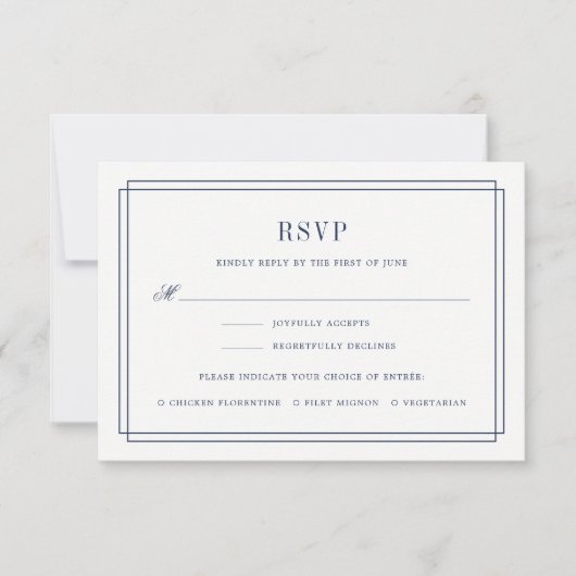 Timeless marine en witte RSVP-kaart met maaltijdke RSVP Kaartje (Voorkant)