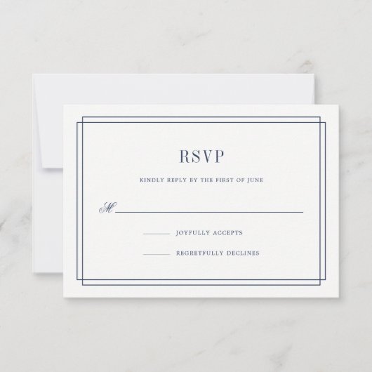 Timeless marine en witte RSVP-kaart RSVP Kaartje (Voorkant)