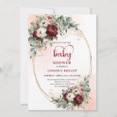 Timeless Maroon Floral Gold Baby Shower Invitation Kaart (Voorkant)