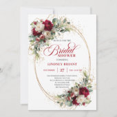 Timeless Maroon Floral Gold Bridal Shower Invite Kaart (Voorkant)