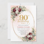 Timeless Maroon Peonies Eucalyptus 90th Birthday Kaart (Voorkant)
