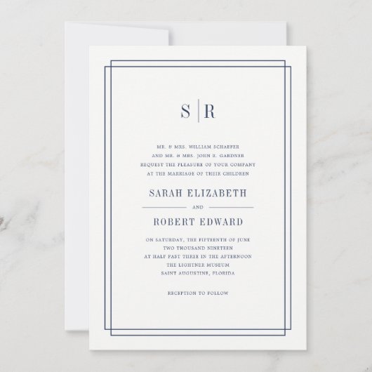 Timeless Monogram Weddenschap | marine Kaart (Voorkant)