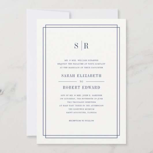 Timeless Monogram Weddenschap | marine Kaart (Voorkant)