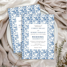 Timeless Navy Blue Toile Wedding Invitation Kaart