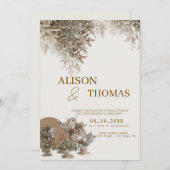Timeless Neutral Botanical Wedding Invite Kaart (Voorkant / Achterkant)