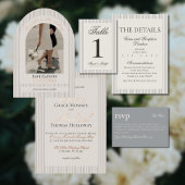 Timeless Old Money Grey Stripe Wedding Kaart