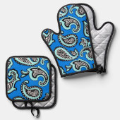 Timeless Paisley on Blue Background Ovenwant & Pannenlap Set (Voorkant / Achterkant)