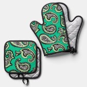Timeless Paisley on Green Background Ovenwant & Pannenlap Set (Voorkant / Achterkant)