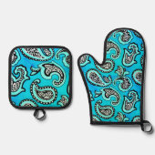 Timeless Paisley on Teal Background Ovenwant & Pannenlap Set (Voorkant)