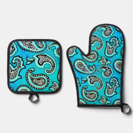 Timeless  Paisley on Teal Background Ovenwant & Pannenlap Set